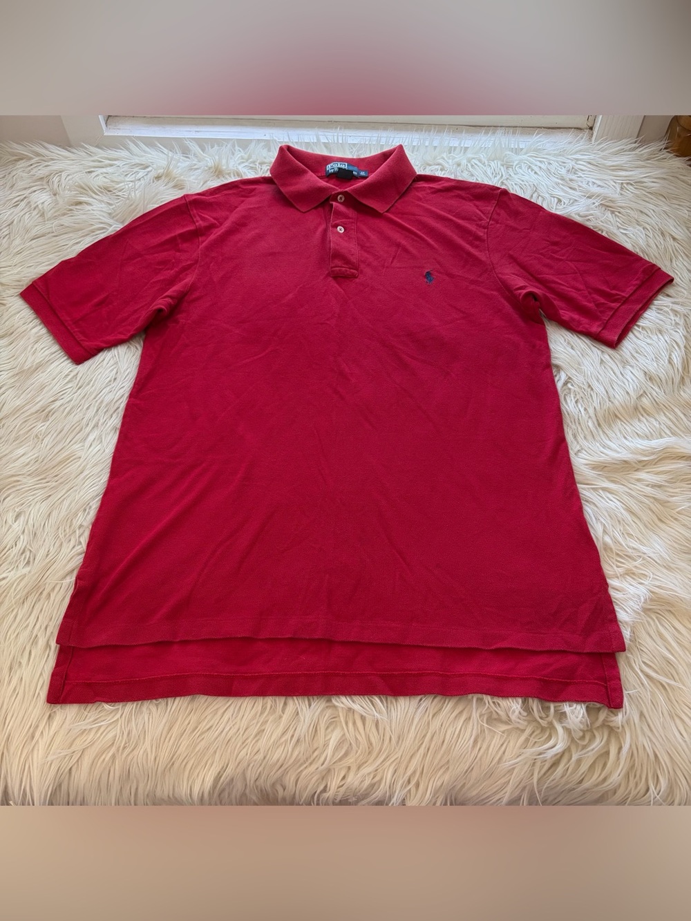 Vintage 90s Polo Ralph Lauren Red Cotton Polo Shirt Pony Mens Size Large Tall LT